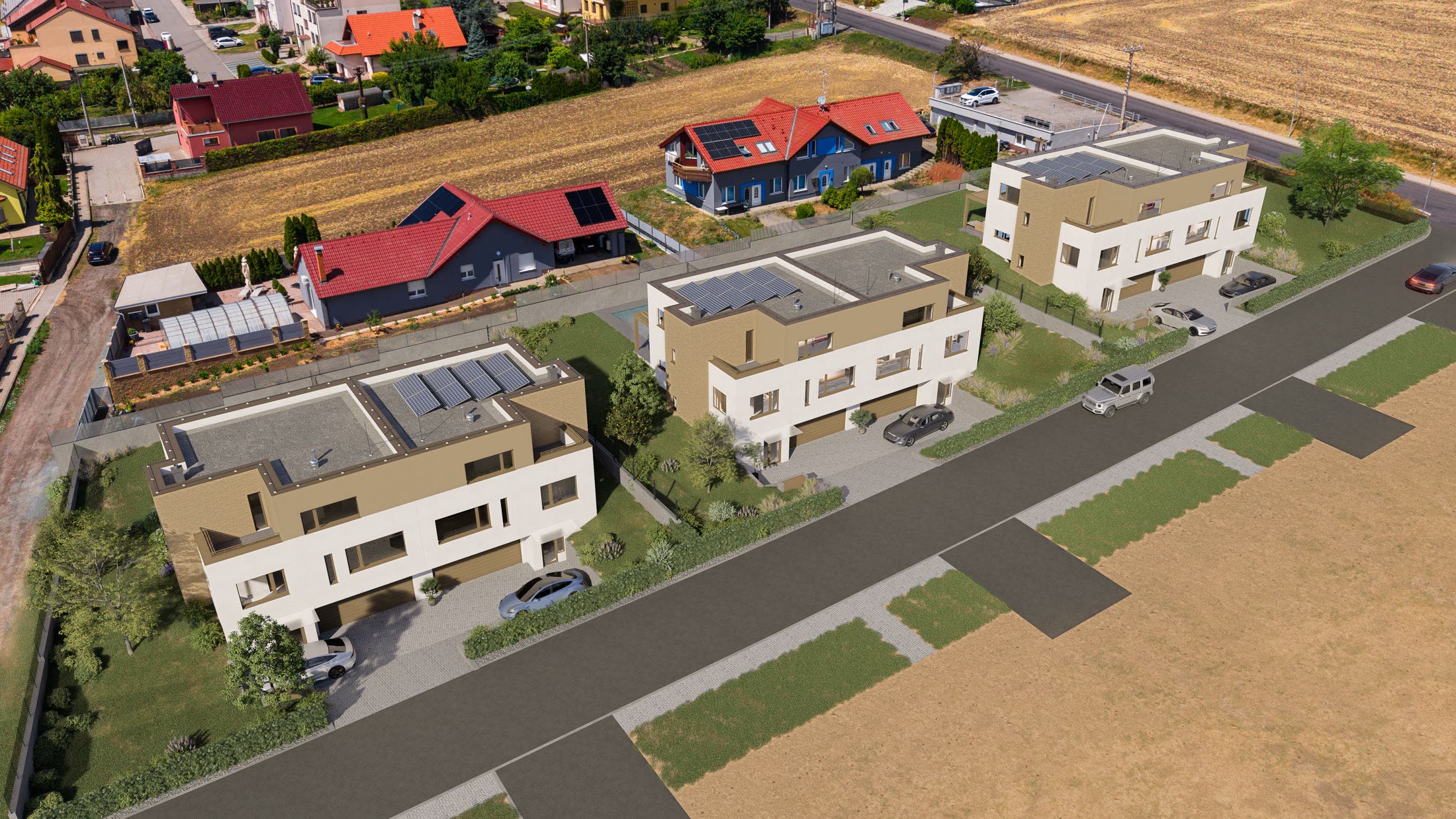 Rezidence Moravany — vizualizace celé řady rodinných domů